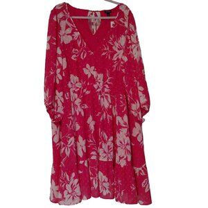 Torrid Raspberry Mini Clip Dot Voluminous Babydoll Dress 3/4-Sleeves NWT Size 5